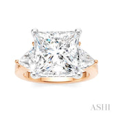 1 1/10 Ctw Princess Shape Trillion Cut & Round Cut Diamond Semi-Mount Engagement Ring in 14K Rose and White Gold